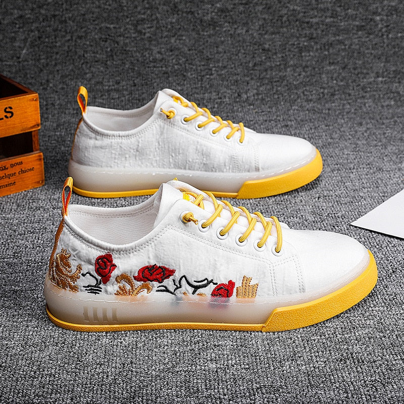 Embroidered Rose Low-Top Canvas Sneakers