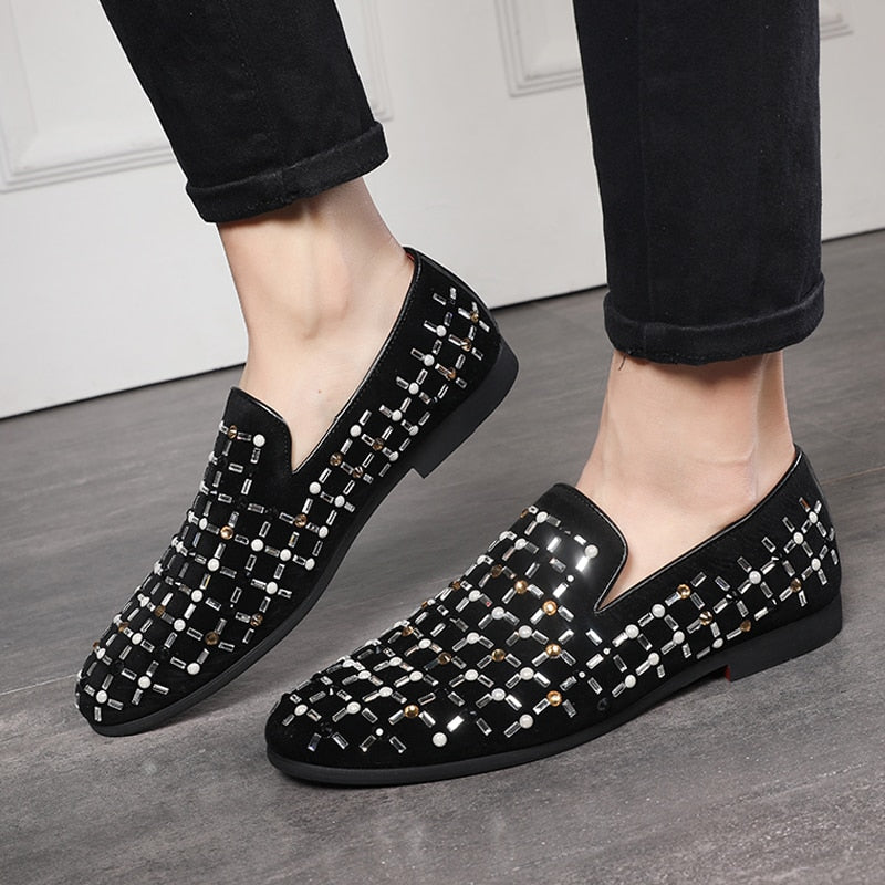 Casual Sequin Rhinestone Driving Breathable Men Loafers Shoes