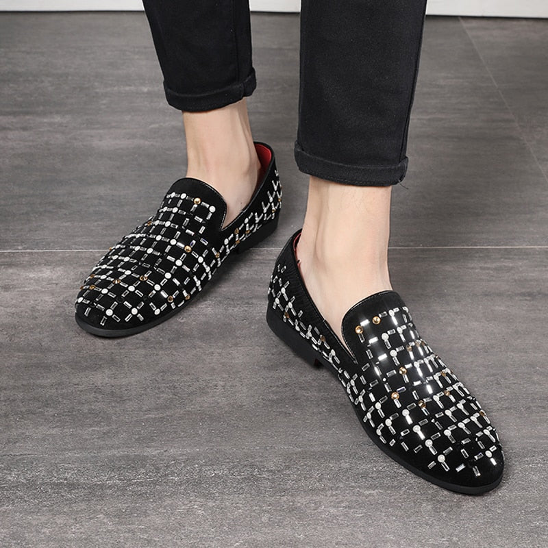 Casual Sequin Rhinestone Driving Breathable Men Loafers Shoes