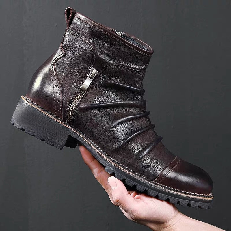 Retro Style Zippered Breathable Men Ankle Boots