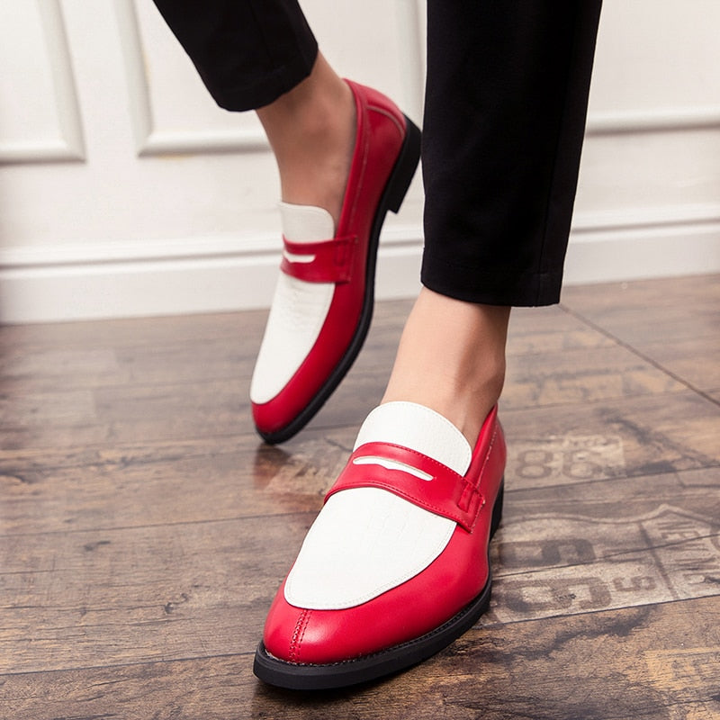 Double Colours Pop Dress PU Leather Slip On Style Men Shoes