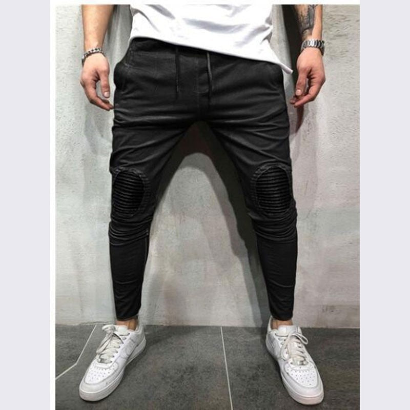 Oval Patched Knee Streetwear Men Drawstring Pants