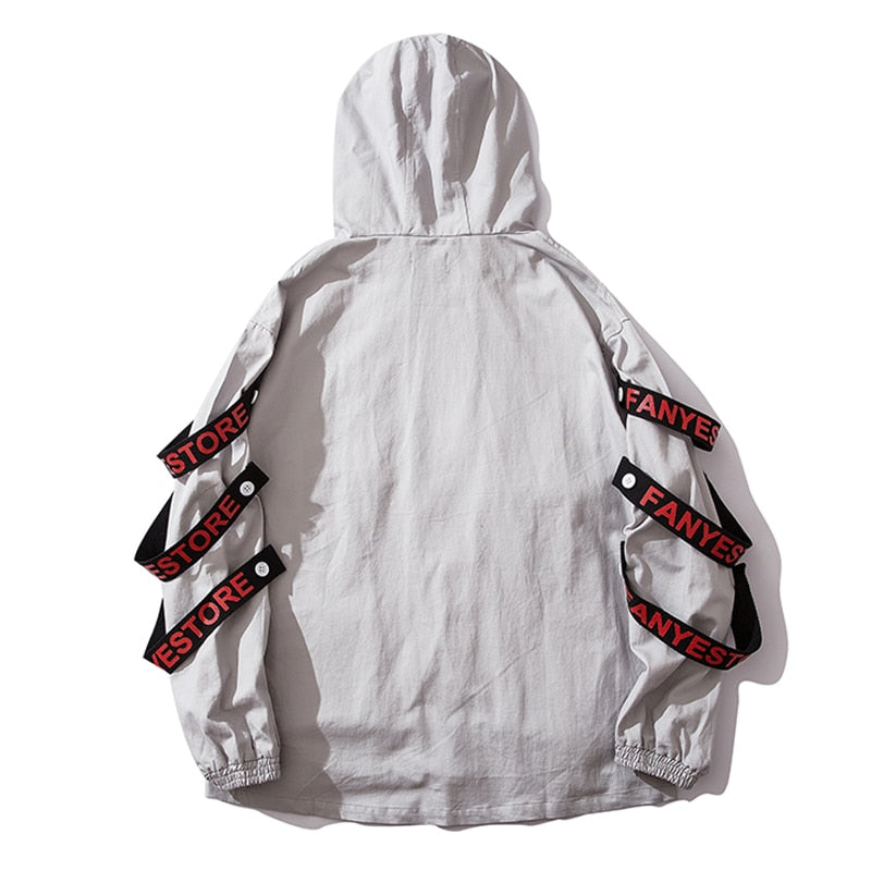 Multi Pockets with Ribbons Sleeves Detail Men Windbreaker Jacket