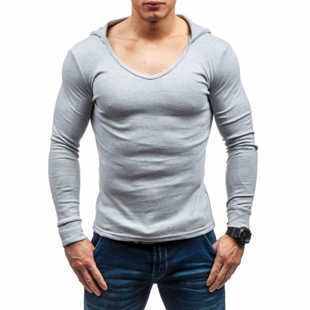 Basic O Neck Men Hooded Slim Long Sleeves T-Shirt - FanFreakz
