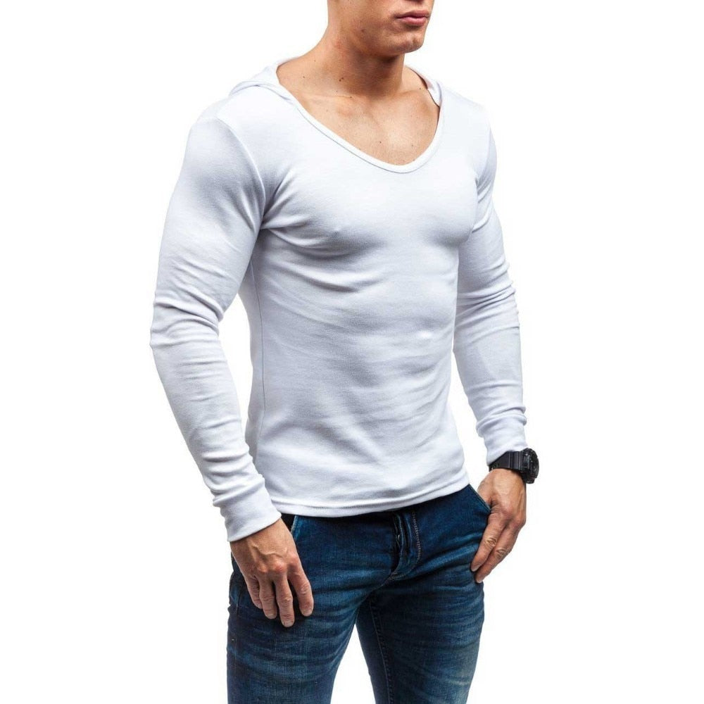 Basic O Neck Men Hooded Slim Long Sleeves T-Shirt - FanFreakz