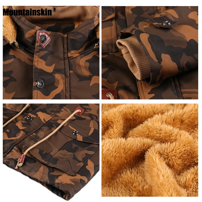 Camouflage Winter Fleece Thick Casual Men Hooded Jacket