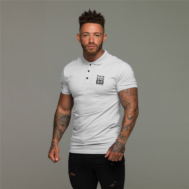 Chest Prints Buttoned Men Muscle Polo Shirt