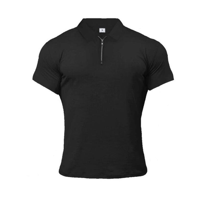 Zippered Collar Solid Color Men Polo Shirt