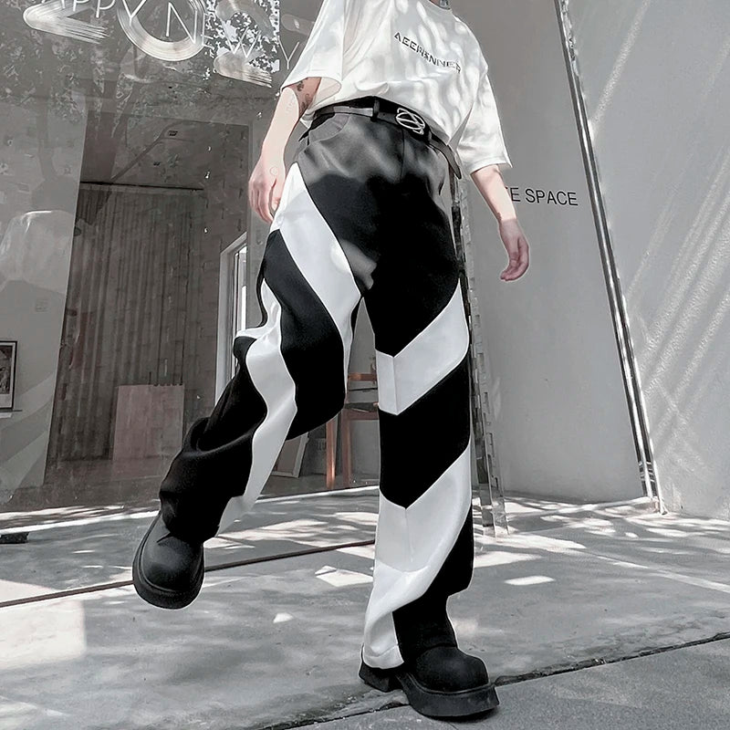 Black White Patchwork Contrast Casual Pants