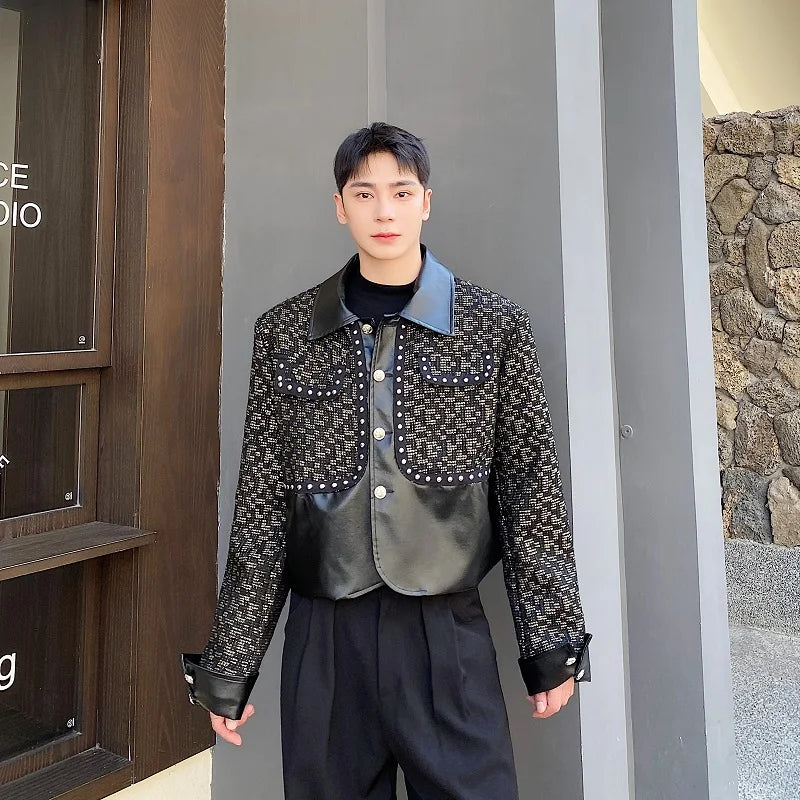 Black PU Patchwork Design Casual Jacket