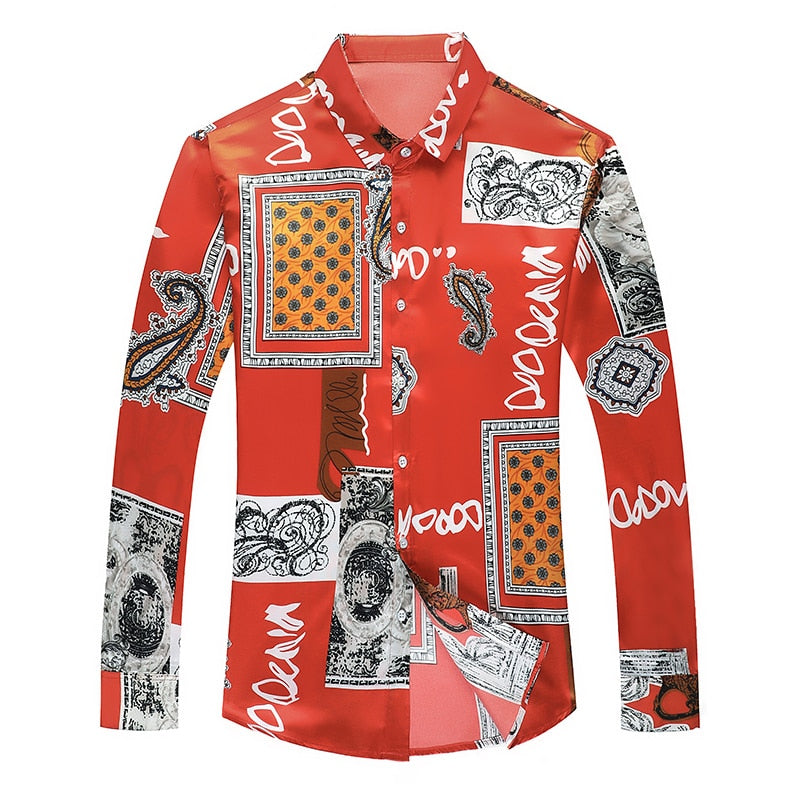 Vintage Patchwork Pattern Printed Long Sleeve Shirt