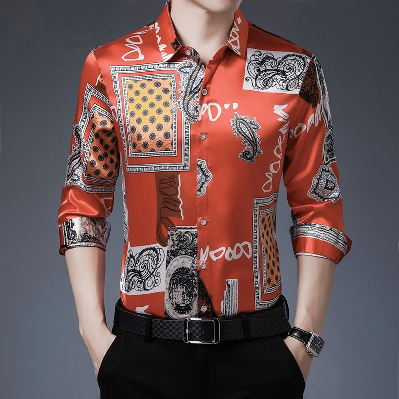Vintage Patchwork Pattern Printed Long Sleeve Shirt
