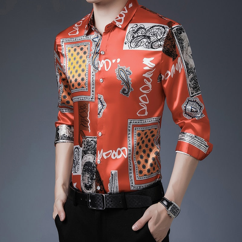 Vintage Patchwork Pattern Printed Long Sleeve Shirt