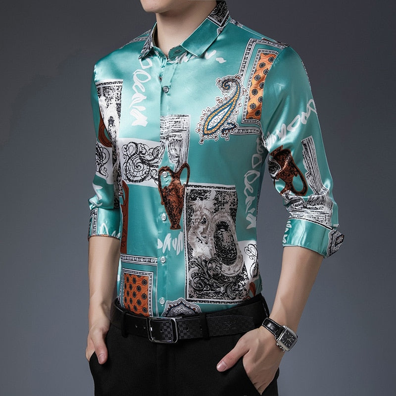 Vintage Patchwork Pattern Printed Long Sleeve Shirt