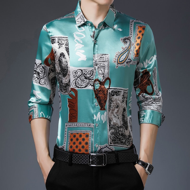 Vintage Patchwork Pattern Printed Long Sleeve Shirt