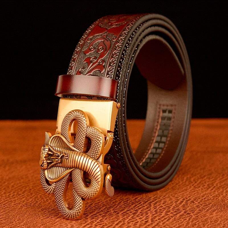 Golden Cobra Buckle Split Leather Belt