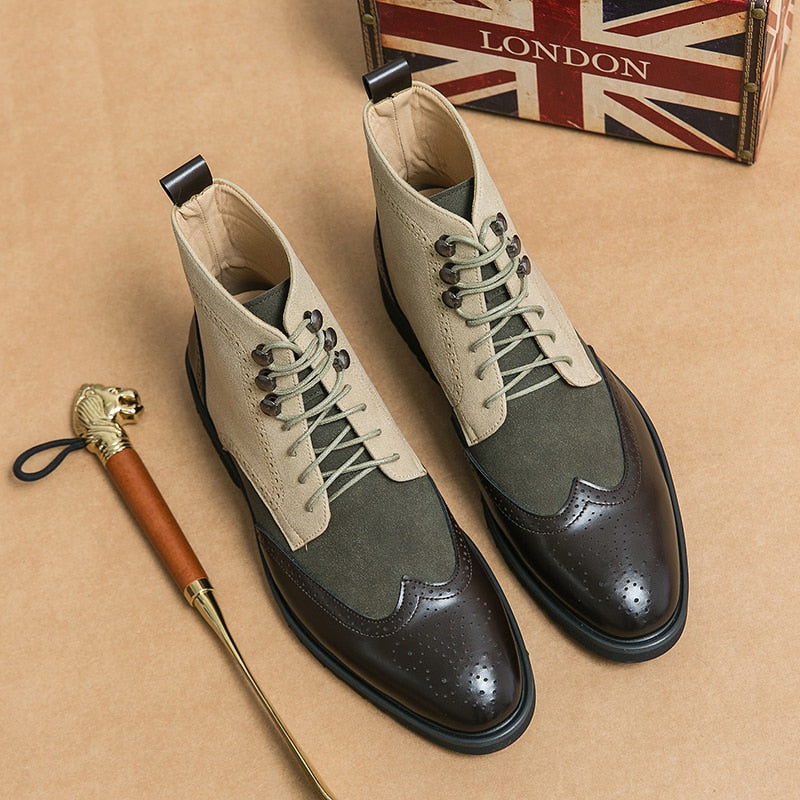 Beige Mixed Colors Square Toe Boots