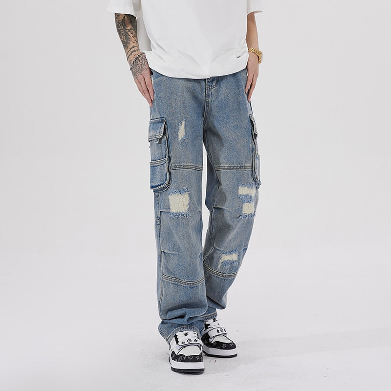 Ripped Cargo Full Pocket Jeans