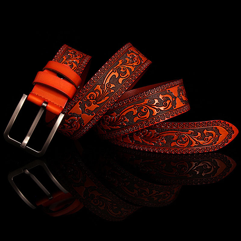 Gothic Style Pop Up Floral Leather Embossed Men Belt - FanFreakz