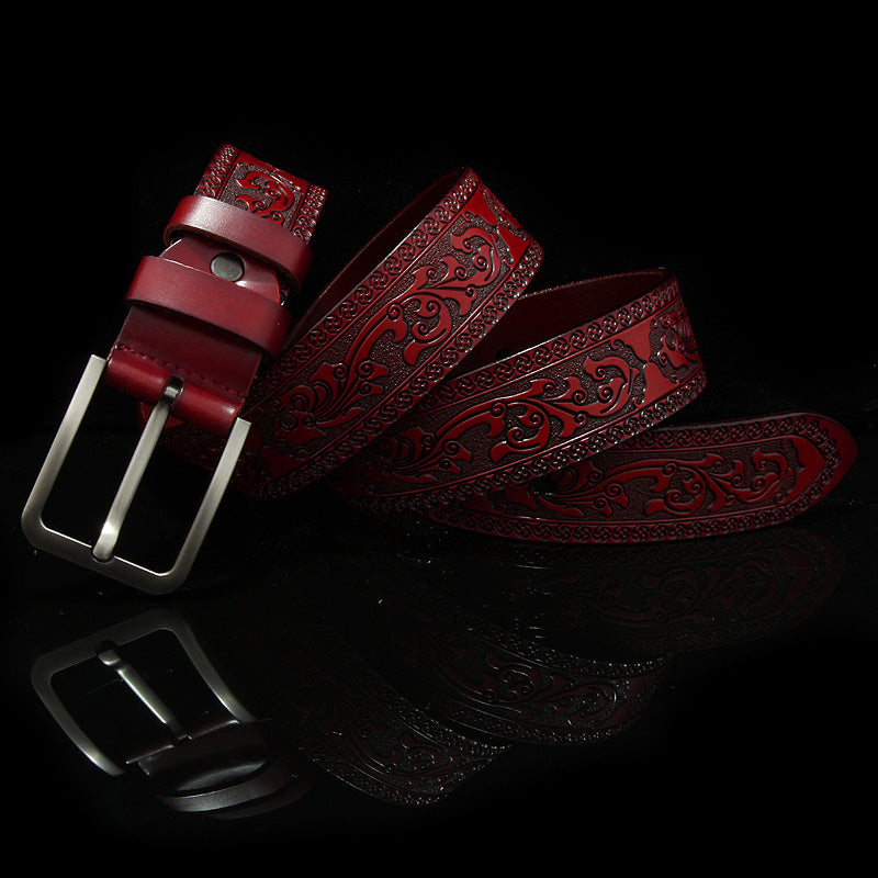Gothic Style Pop Up Floral Leather Embossed Men Belt - FanFreakz