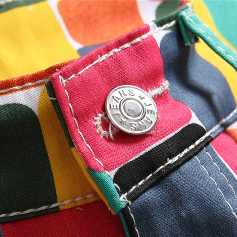 Color Plaid Slim Jeans