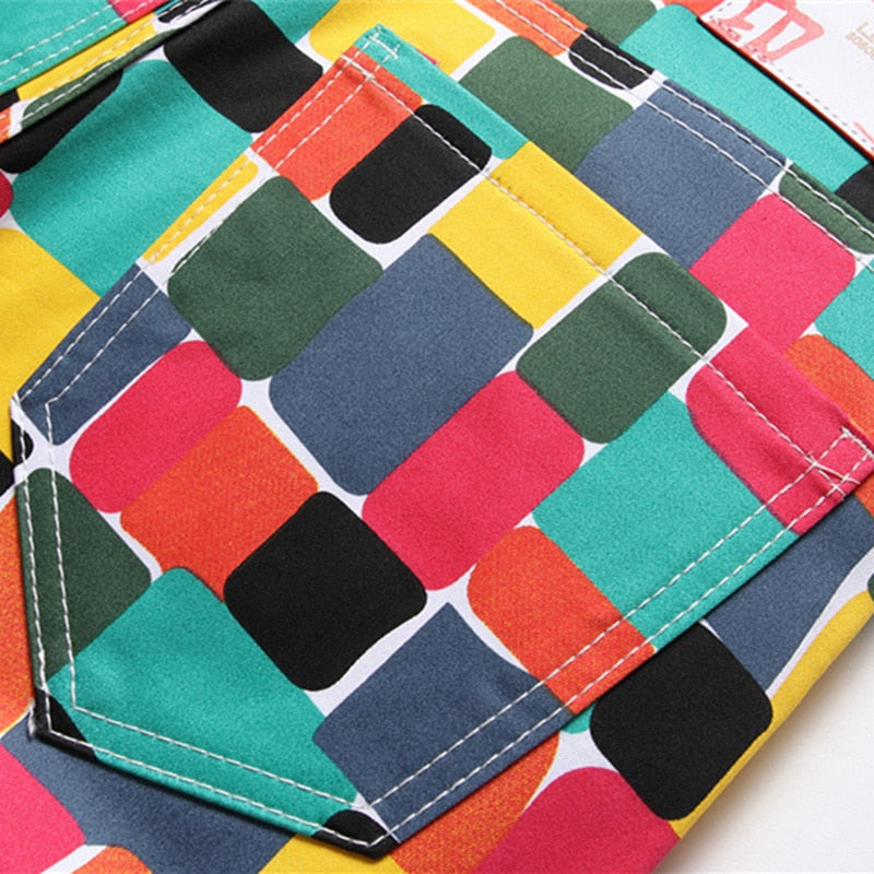 Color Plaid Slim Jeans