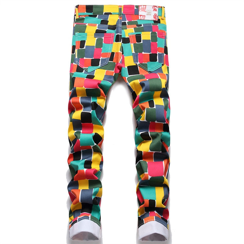 Color Plaid Slim Jeans