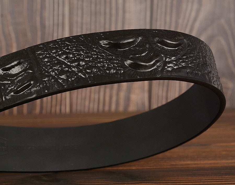 Crocodile Pattern Genuine Leather Pin Belt