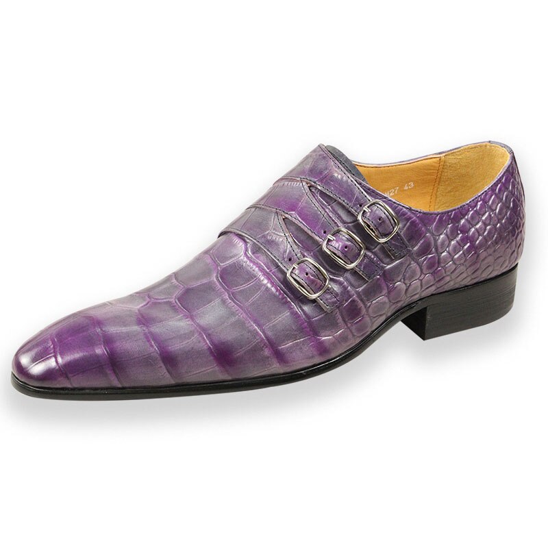 Purple Crocodile Skin Buckle Brogue Shoes