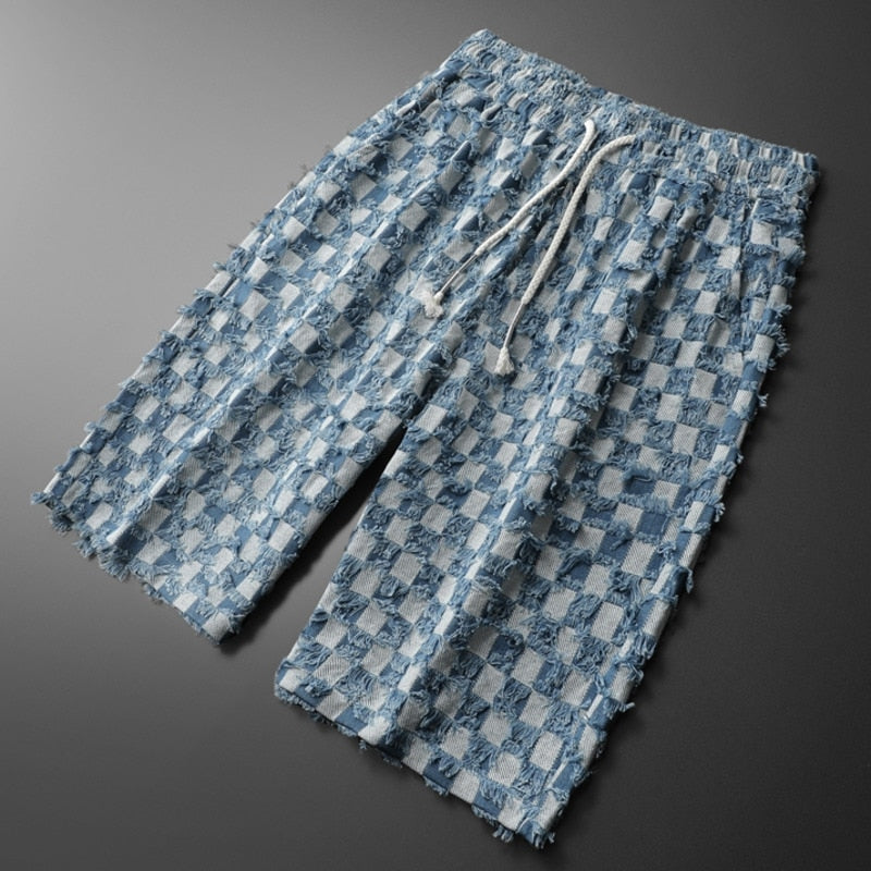 Tufted Blue Checkered Shorts