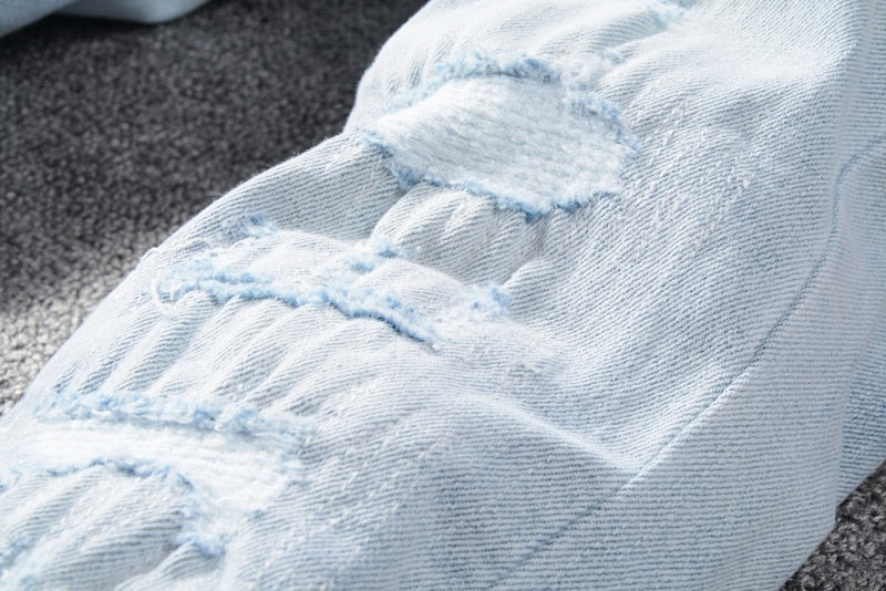 Distressed Washed Blue with Long Belt Style Men Jeans