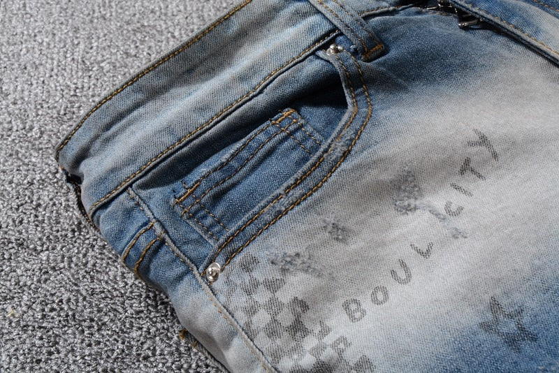 Distressed Paint Oiled Colored Washing Men Shorts Jeans - FanFreakz