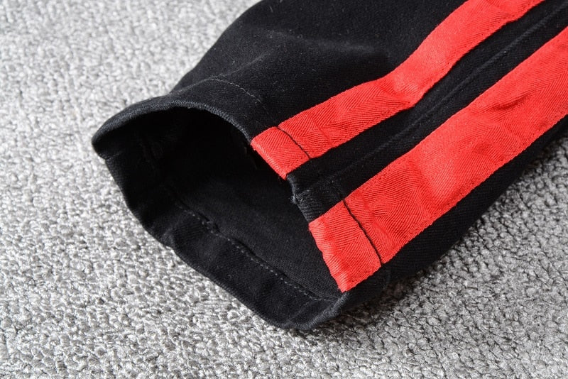 Black with Red Stripes Cargo Style Men Jeans - FanFreakz