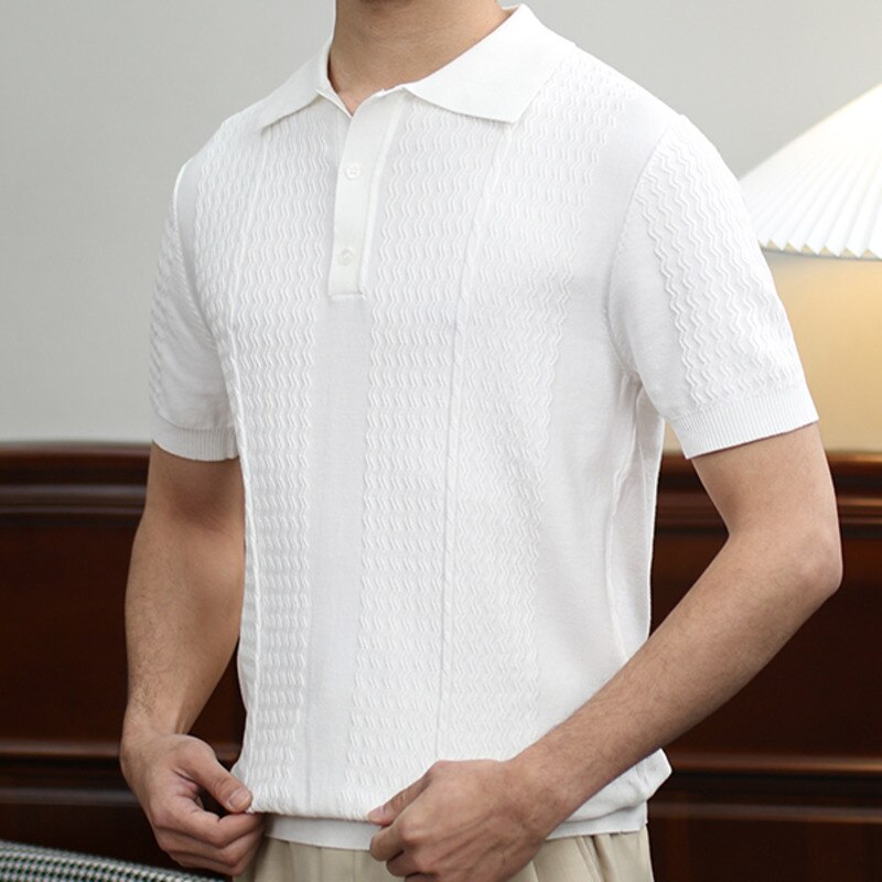 Knitted Striped Casual Polo Shirt