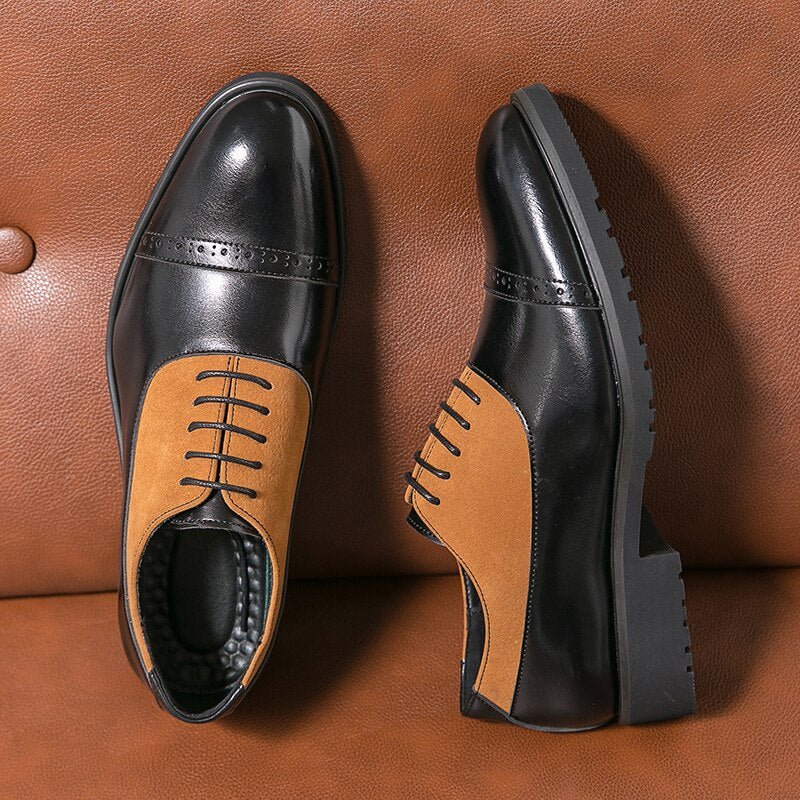 Black Leather Brown Suede Derby Shoes