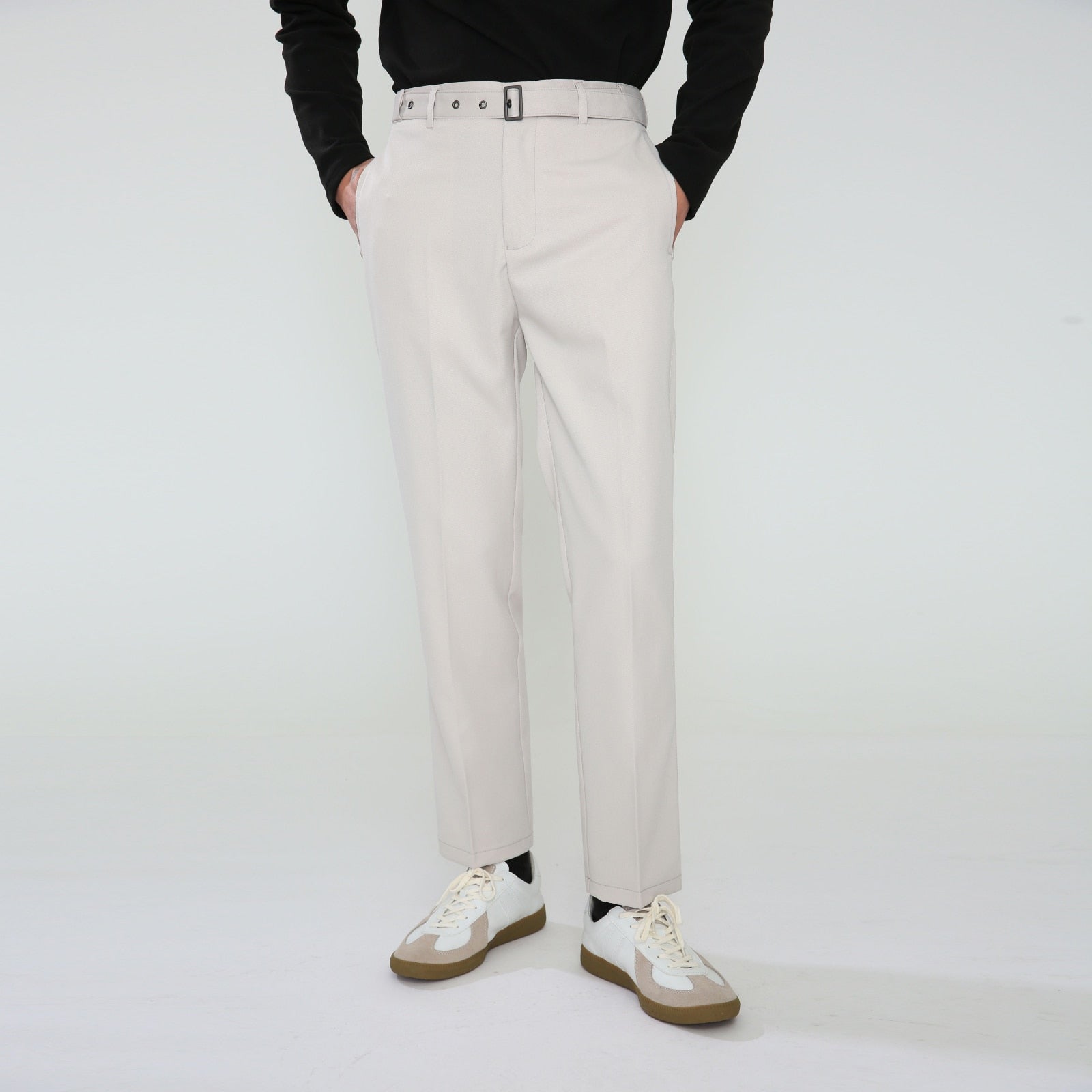 Vintage Solid Flat-Front Trousers