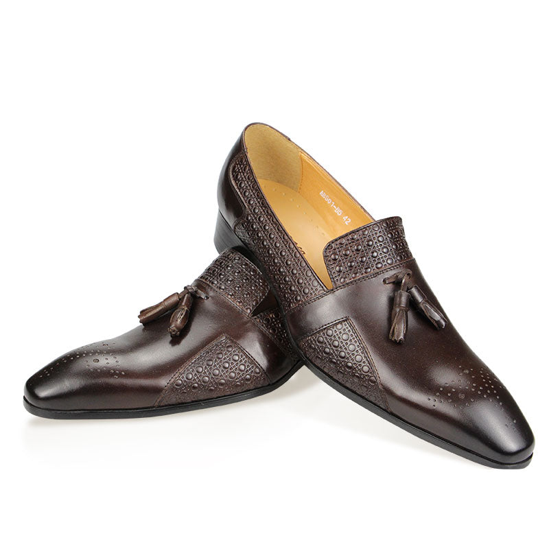 Tassels Brown Leather Loafers Shoes