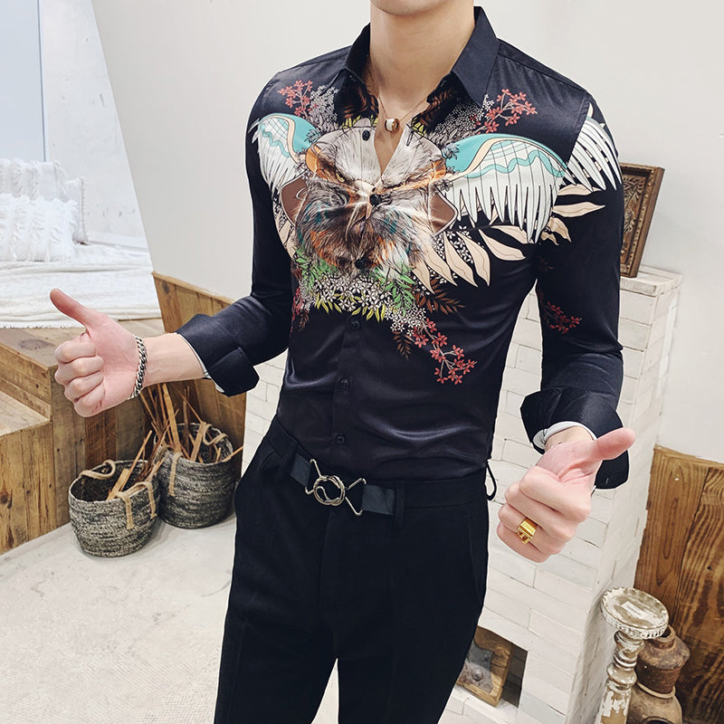 Flying Eagle Printing Slim Fit Style Men Long Sleeves Shirt