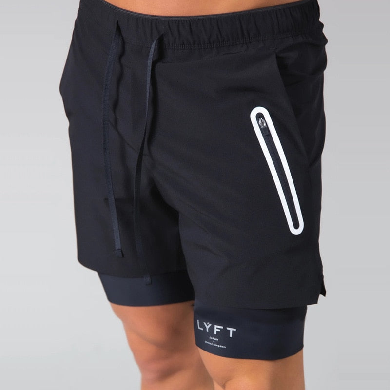 2 in 1 Solid Drawstring Style Gym Shorts