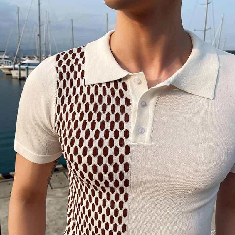 Half-Checkered Two-Tone Polo Shirt