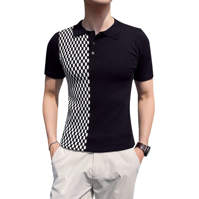 Half-Checkered Two-Tone Polo Shirt