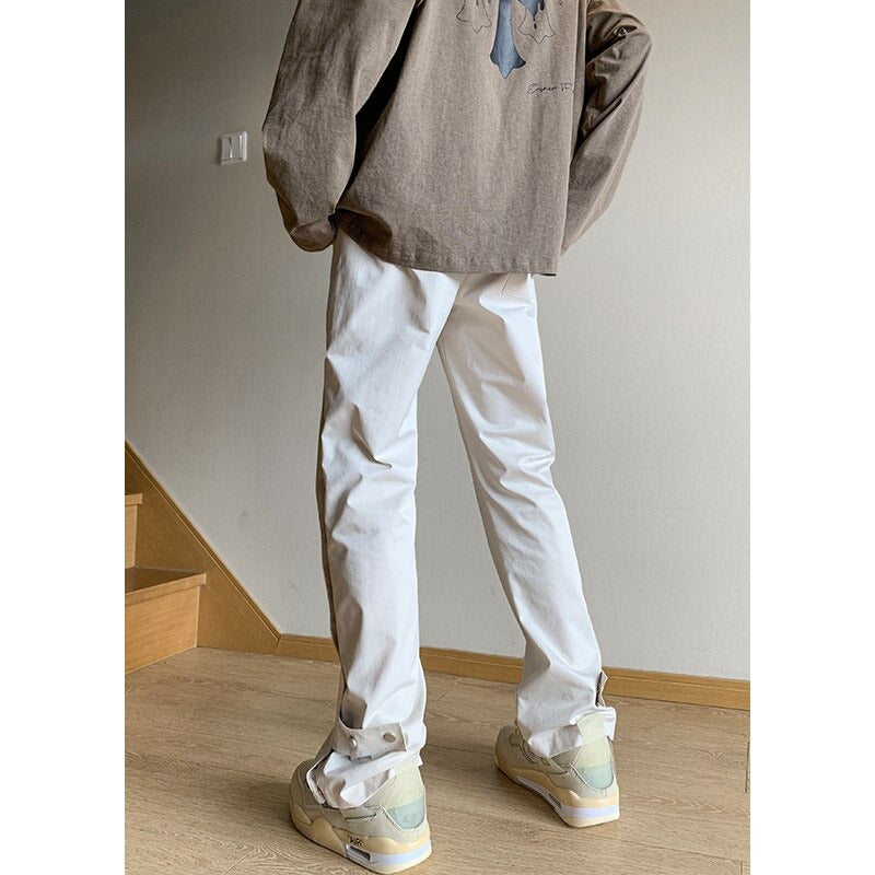 Wide Leg with Fake Button on Bottom Pants