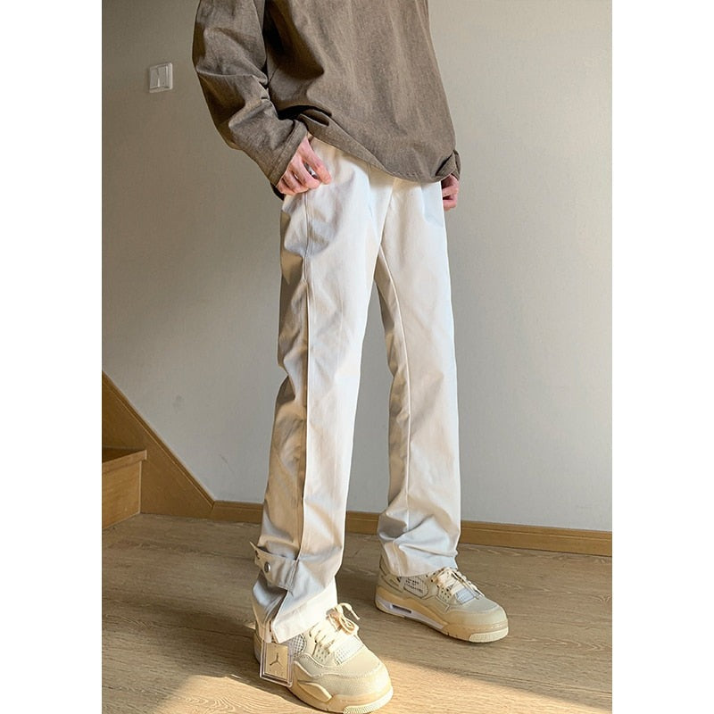 Wide Leg with Fake Button on Bottom Pants