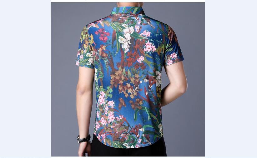 Ocean Blue in Floral Pattern Print Men Slim Fit Shirt - FanFreakz