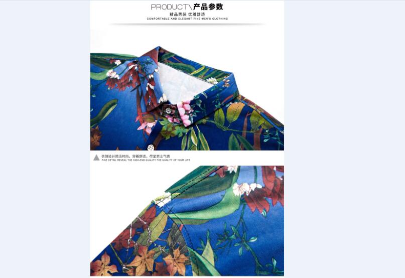 Ocean Blue in Floral Pattern Print Men Slim Fit Shirt - FanFreakz