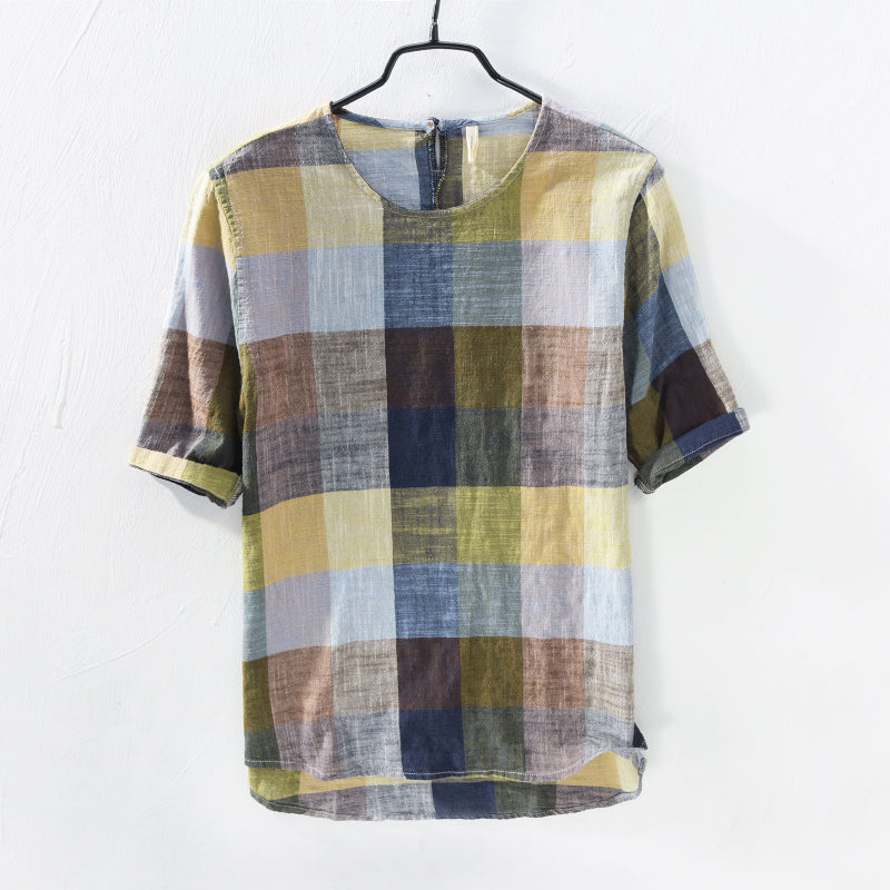 Plaid Cotton Short Sleeve T-Shirt