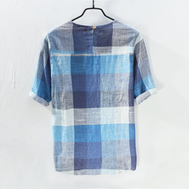 Plaid Cotton Short Sleeve T-Shirt
