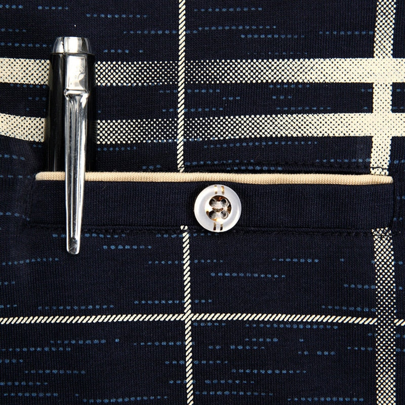 Lattice Plaid Printed Men Short Sleeve Polo Shirt