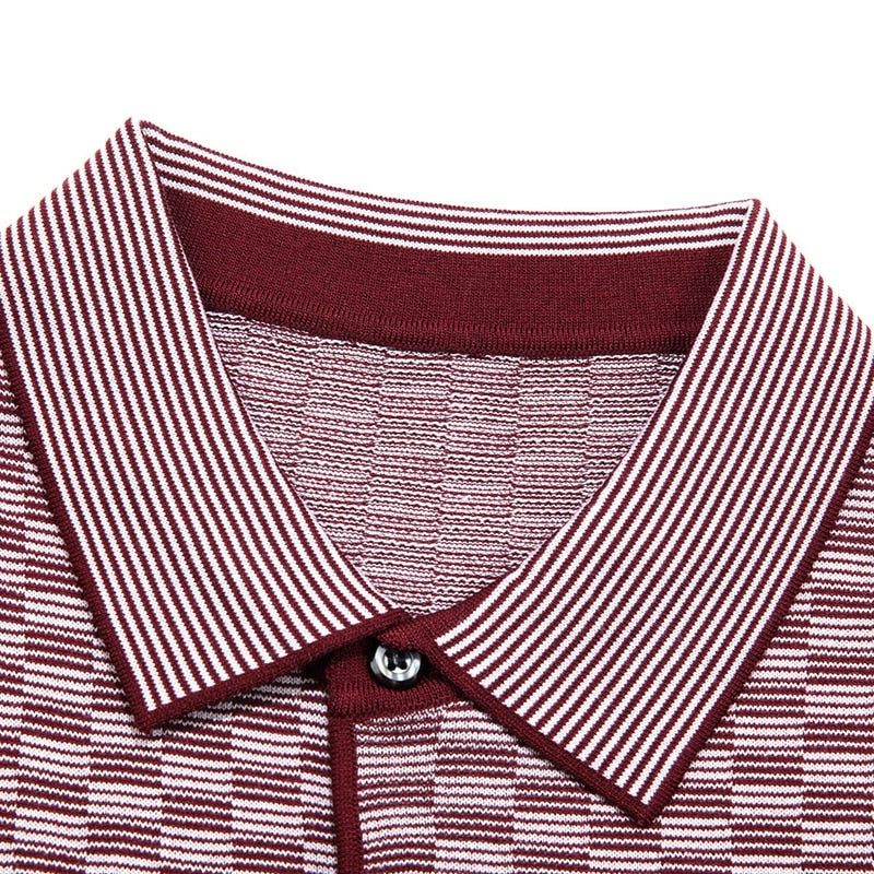 Plaid Pattern Decorated Solid Color Polo Shirt