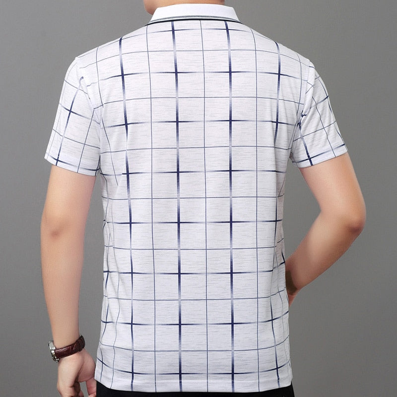 Lattice Plaid Printed Men Short Sleeve Polo Shirt